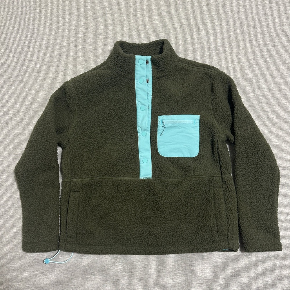 Title Nine‎ Women Fleece Pullover Snap T Mock Neck Olive Green Aqua Size XS